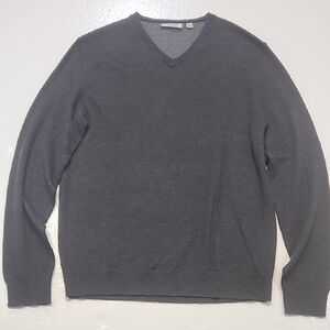 Calvin Klein Men's Medium V-Neck Sweater - Charcoal Gray 100% Merino Wool